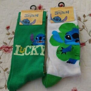 Disney Stitch Lucky Green and White Socks